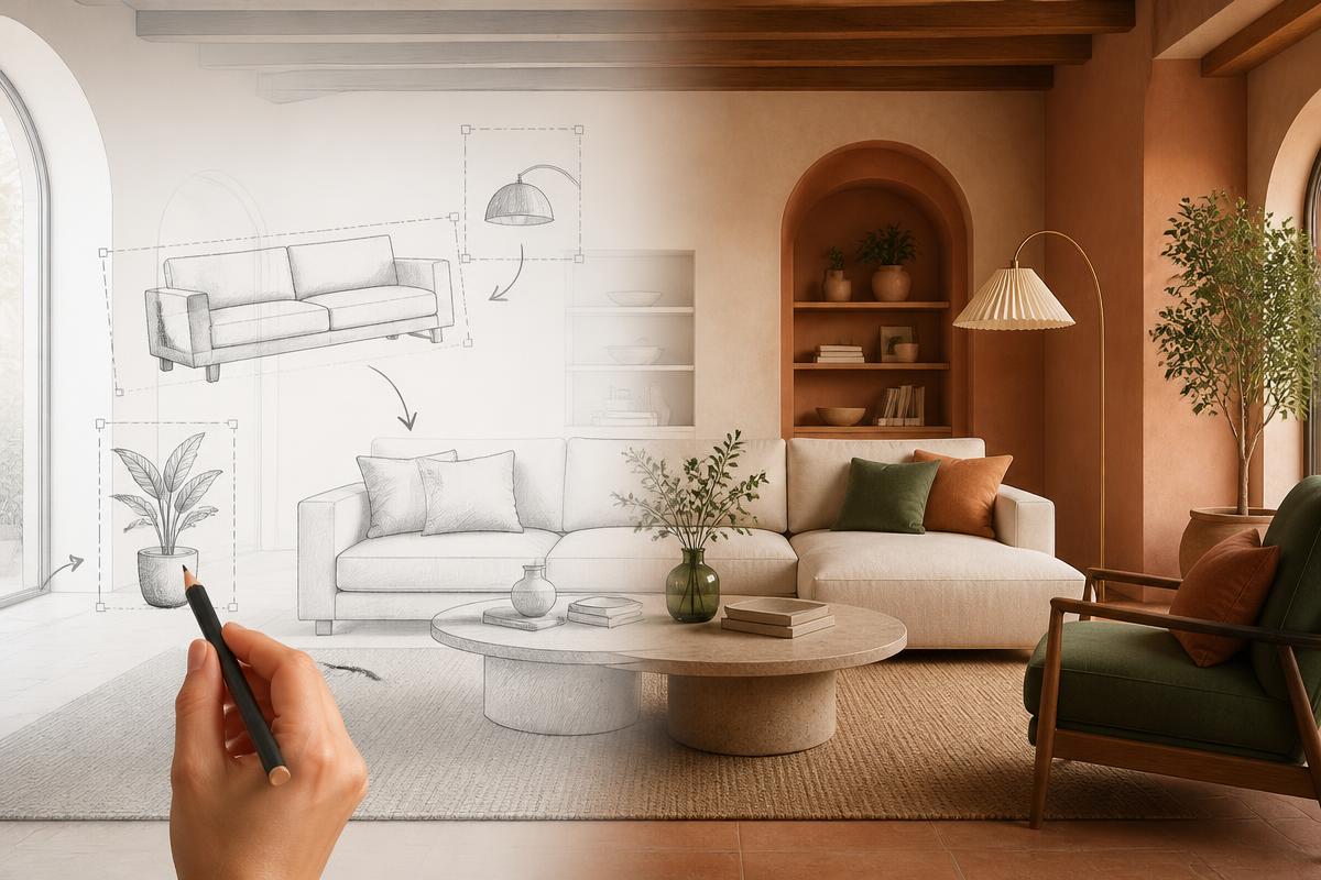 Sketch furniture onto a room photo and let AI turn it into a photorealistic render